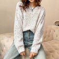 Damen lockerer Rippenpullover mit bunten Akzenten