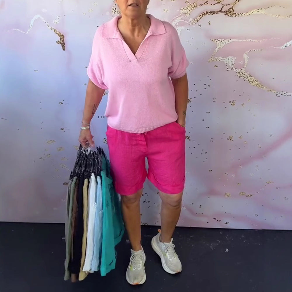 Damen nan Leinenbermuda mit Umschlagsaum, Knopf- und Reißverschluss sowie seitlichen Eingrifftaschen R&B