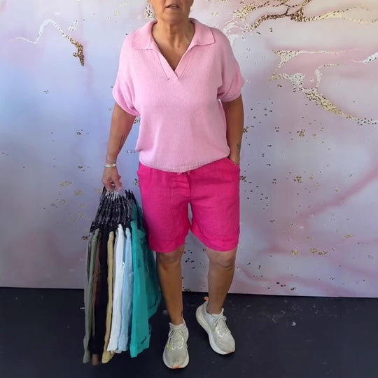 Damen nan Leinenbermuda mit Umschlagsaum, Knopf- und Reißverschluss sowie seitlichen Eingrifftaschen R&B