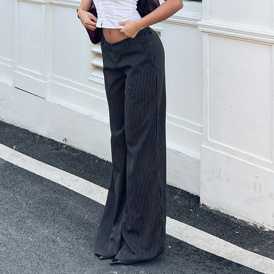Damen elegante Schlaghose mit vertikalen Streifen R&B