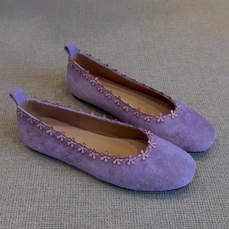 Damen bequeme Filz-Ballerinas mit zartem Blumenapplikationsdesign R&B