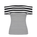 Damen Off-Shoulder Oberteil mit gestreiftem Design und breitem Kragen R&B