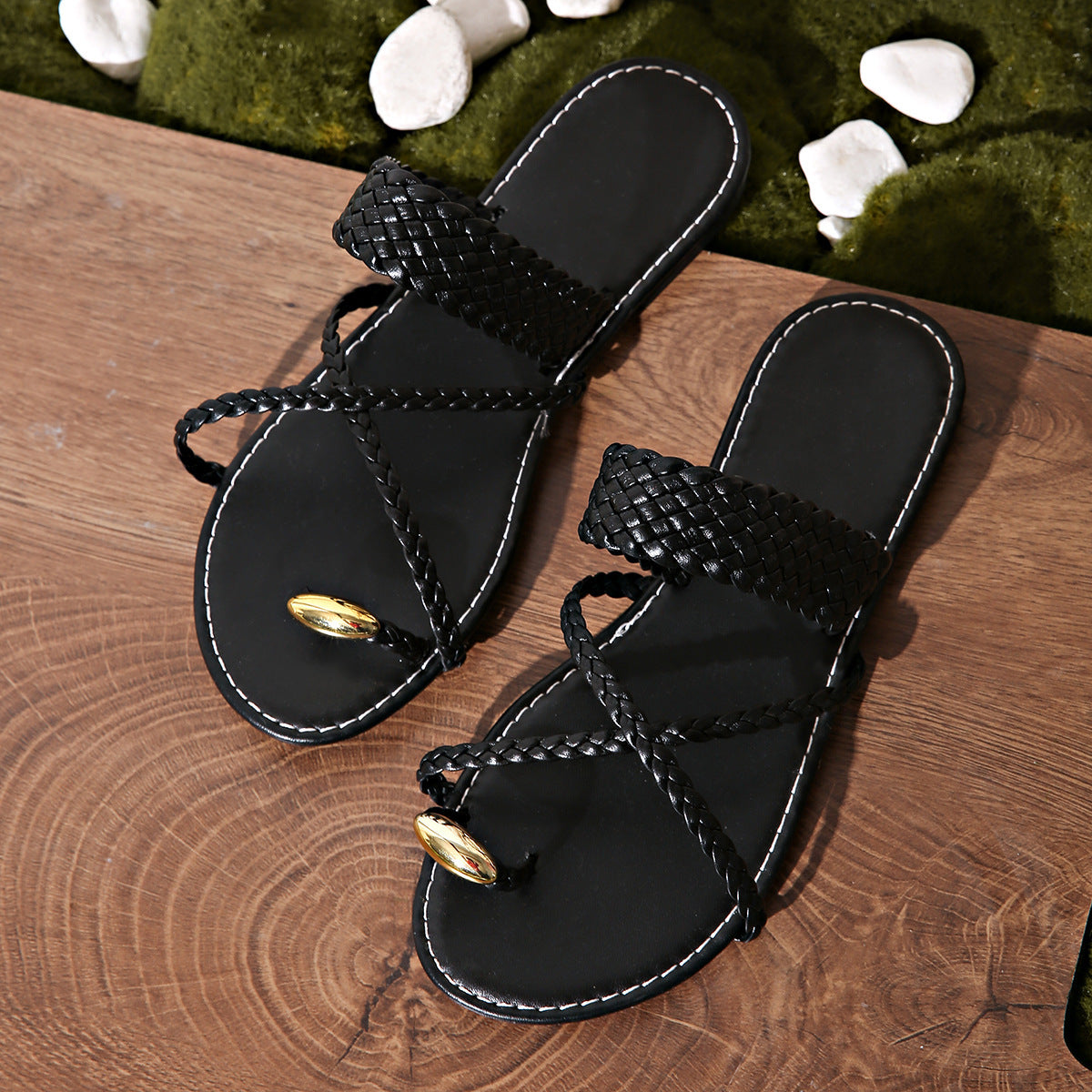 Damen Bequeme Riemchen-Sandalen mit geflochtenem Design R&B