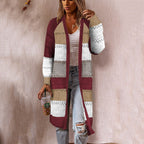 Damen Langer Strickcardigan mit kunstvollem Streifenmuster und luftiger Struktur R&B