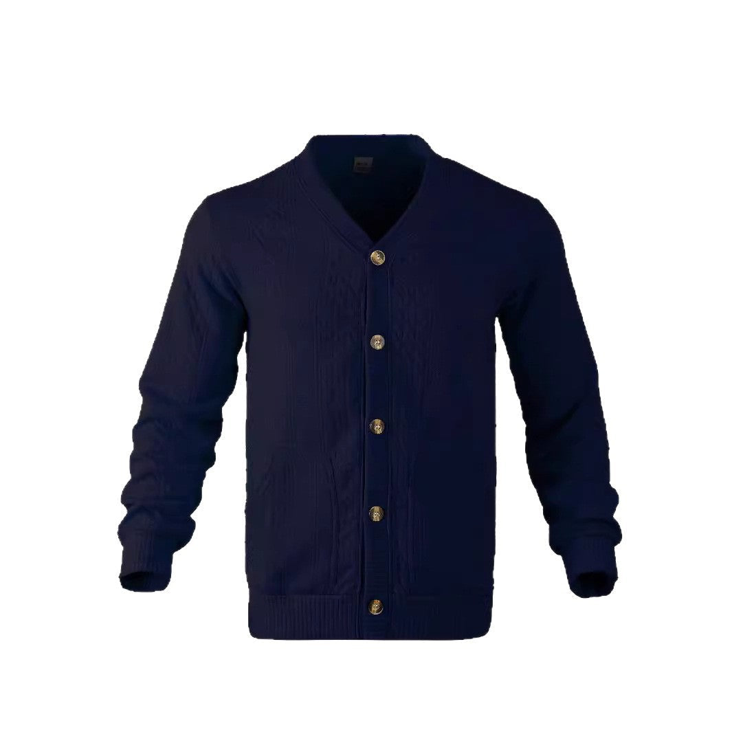 Herren nan eleganter Zopfstrickcardigan mit V-Ausschnitt Knopfleiste und aufgesetzten Taschen R&B