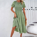 Damen Midikleid mit Puffärmeln und Elastischem Oberteil R&B
