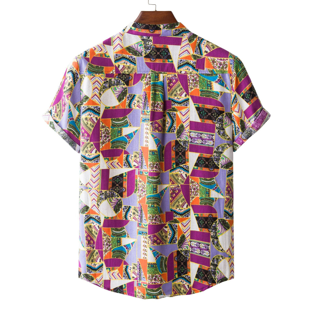 Herren Kurzarmhemd mit auffälligem Patchwork-Muster R&B