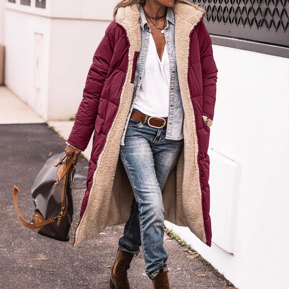 Damen Lange Steppjacke mit kuscheligem Fleece-Futter R&B