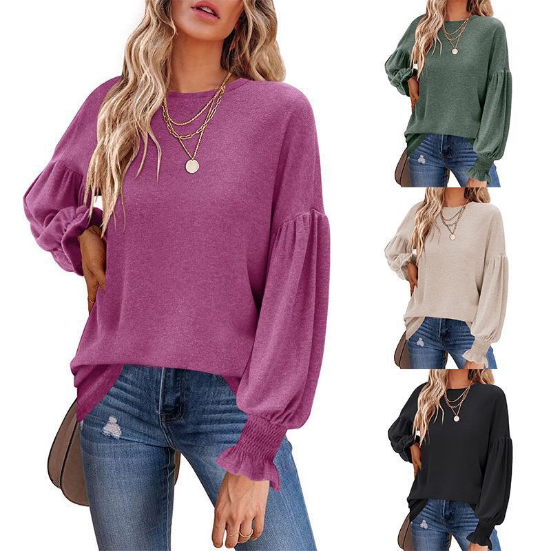 Damen lässiger Pullover mit Ballonärmeln und raffiniertem Saum R&B