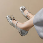 Damen elegante Ballerinas mit modischer Schleife und komfortablem Riemen