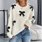 Damen Strickpullover mit Verspieltem Schleifenmuster R&B