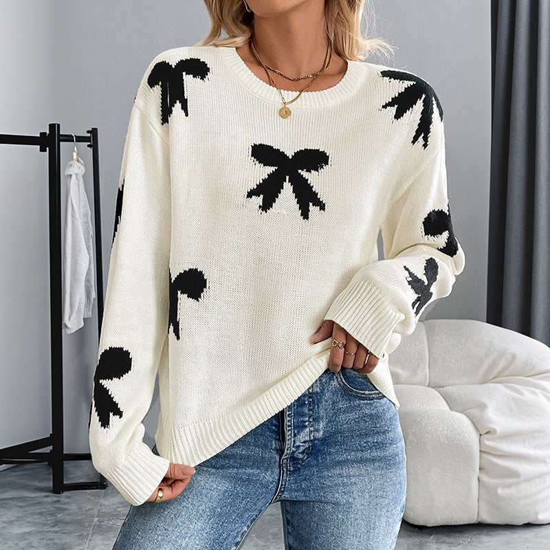 Damen Strickpullover mit Verspieltem Schleifenmuster R&B