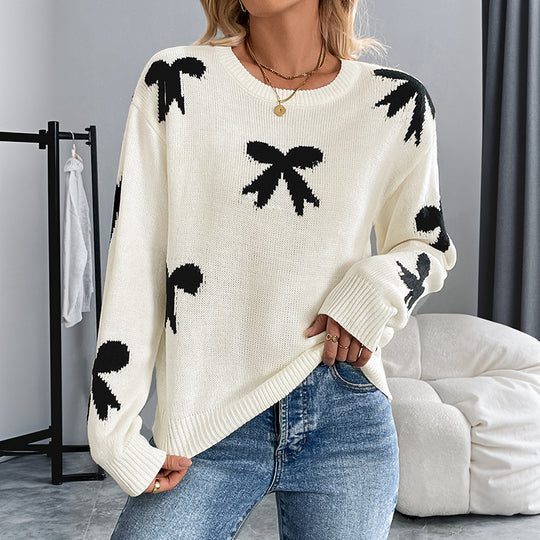 Damen Strickpullover mit Verspieltem Schleifenmuster R&B