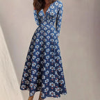 Damen Maxikleid mit tiefem V-Ausschnitt und floralen Motiven R&B