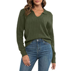 Damen Strickpullover mit V-Ausschnitt und Zopfmuster R&B