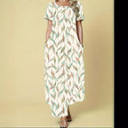 Damen Maxikleid mit elegantem Blattmuster und praktischen Taschen R&B