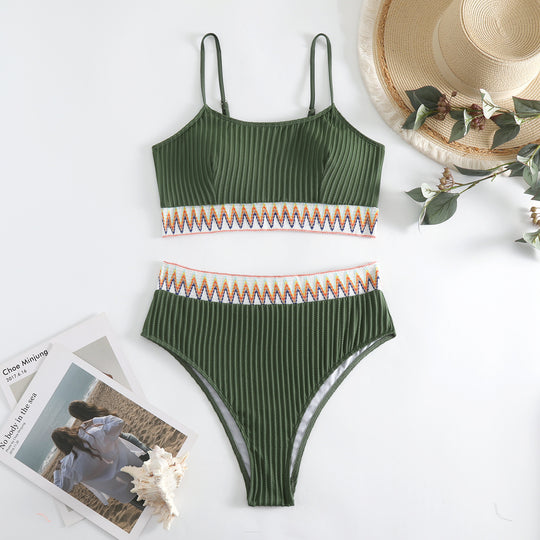 Damen integriertes Bikiniset mit geometrischem Muster R&B