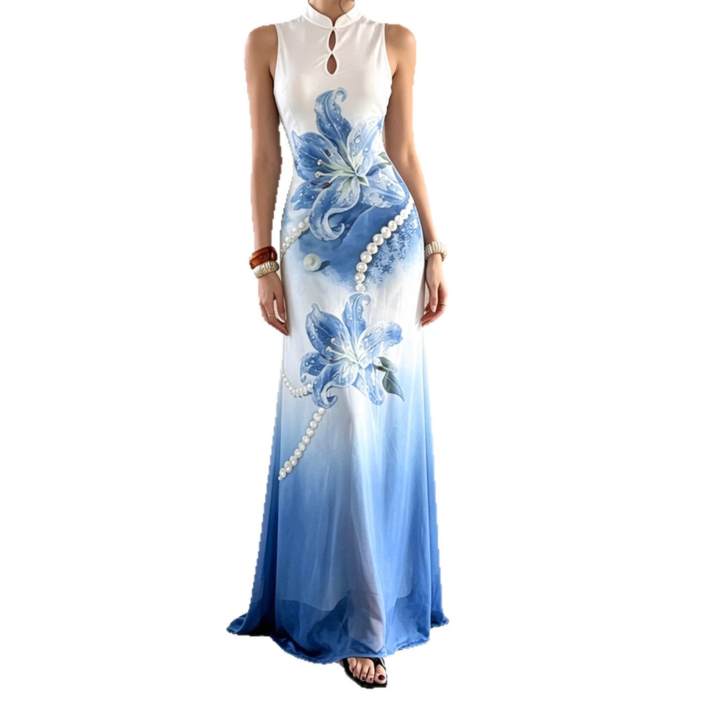 Damen Maxikleid mit floralem Druck und Perlenverzierungen R&B