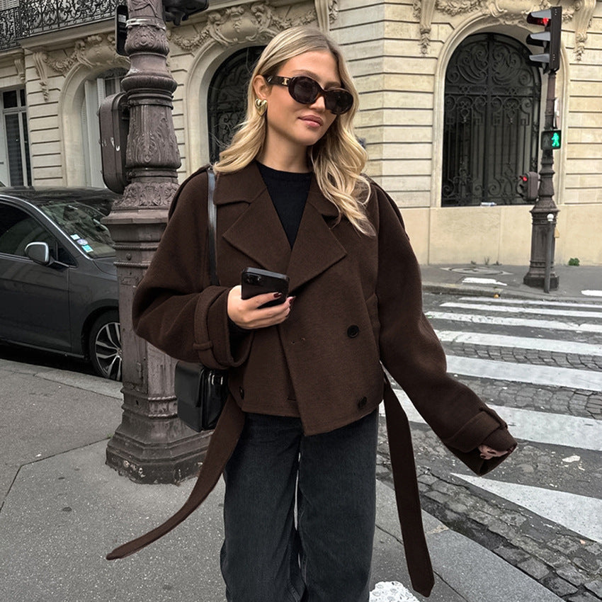 Damen elegante Oversized-Hochkragenjacke im minimalistischen Stil R&B
