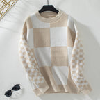 Damen modischer Pullover mit Karomuster und lässigem Schnitt