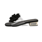 Damen Slides mit floralen Applikationen und funkelndem Blockabsatz R&B