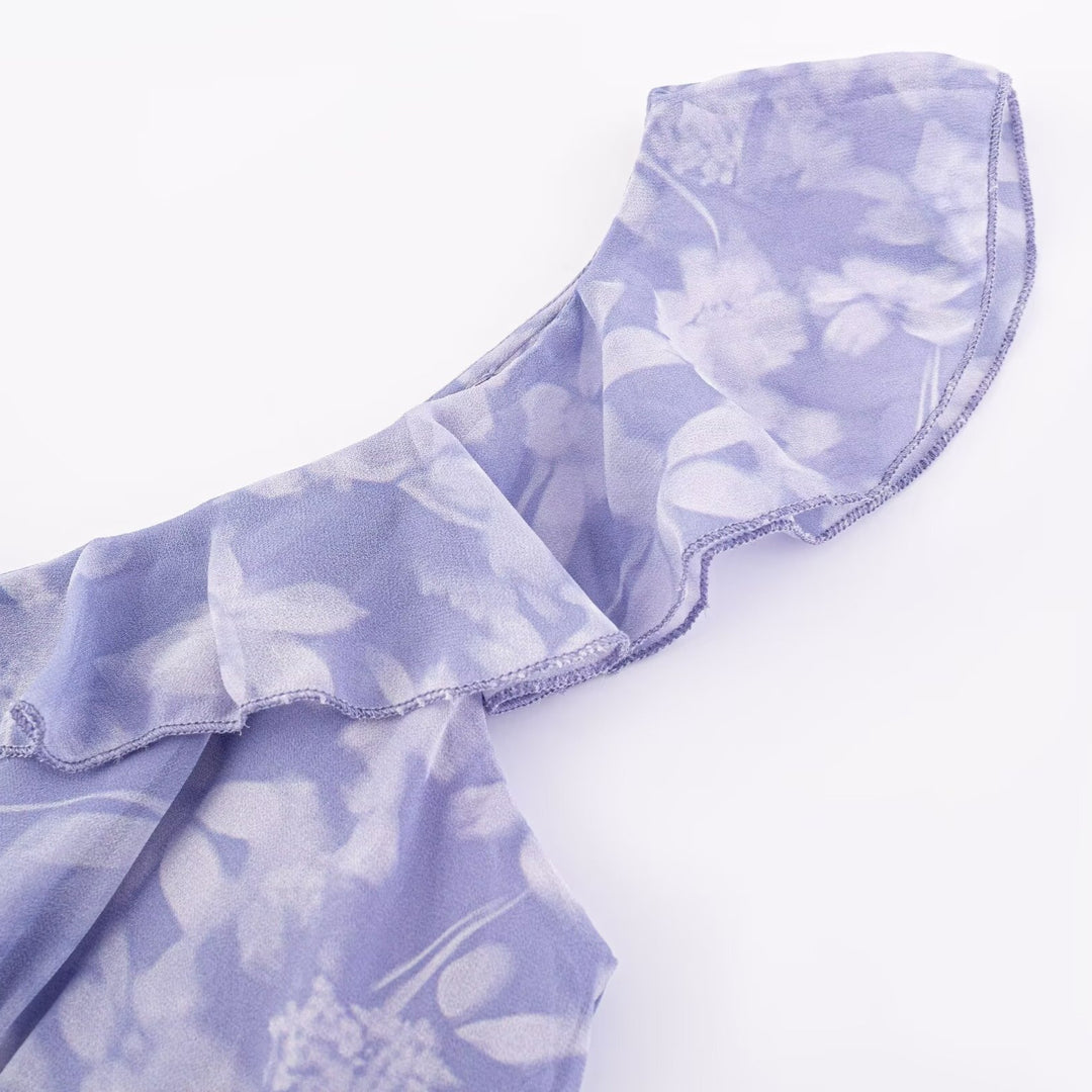 Damen Maxikleid mit romantischem Blumenmuster und raffinierten Rüschendetails R&B