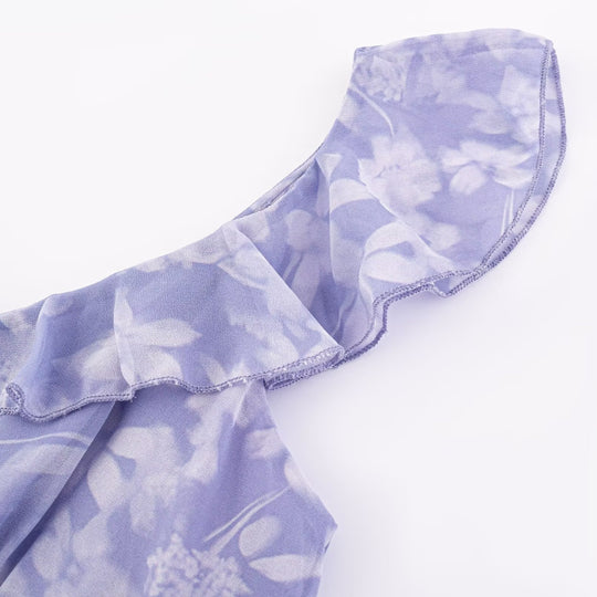 Damen Maxikleid mit romantischem Blumenmuster und raffinierten Rüschendetails R&B