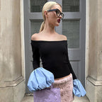 Damen Elegantes Oberteil mit weitem Schulterbereich und langen Puffärmeln R&B