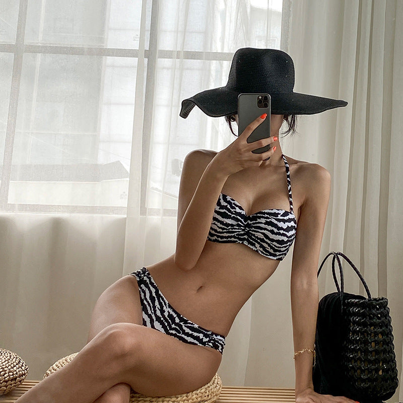 Damen Bikini-Set mit stilvollem Zebra-Print und gepolstertem Oberteil R&B