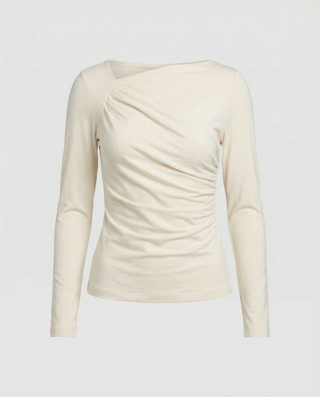 Figurbetontes Damen Langarmshirt mit Rundhals und eleganten Falten