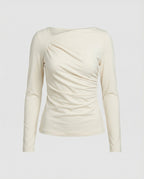 Figurbetontes Damen Langarmshirt mit Rundhals und eleganten Falten