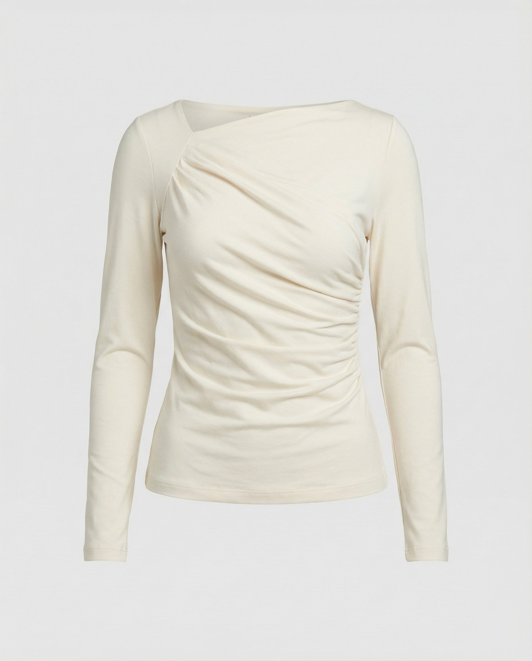 Figurbetontes Damen Langarmshirt mit Rundhals und eleganten Falten