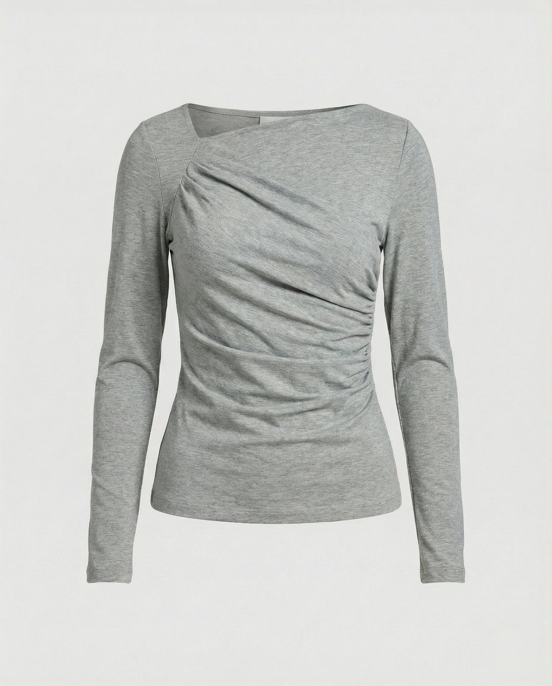 Figurbetontes Damen Langarmshirt mit Rundhals und eleganten Falten