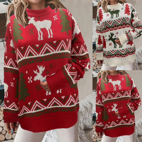 Damen Gemütlicher Weihnachts-Pullover mit festlichem Motiv und hoher Passform R&B