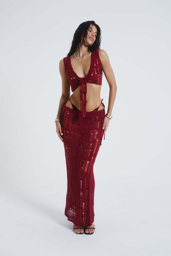 Damen gehäkeltes Strandkleid und Crop-Top Set mit tiefem Ausschnitt R&B
