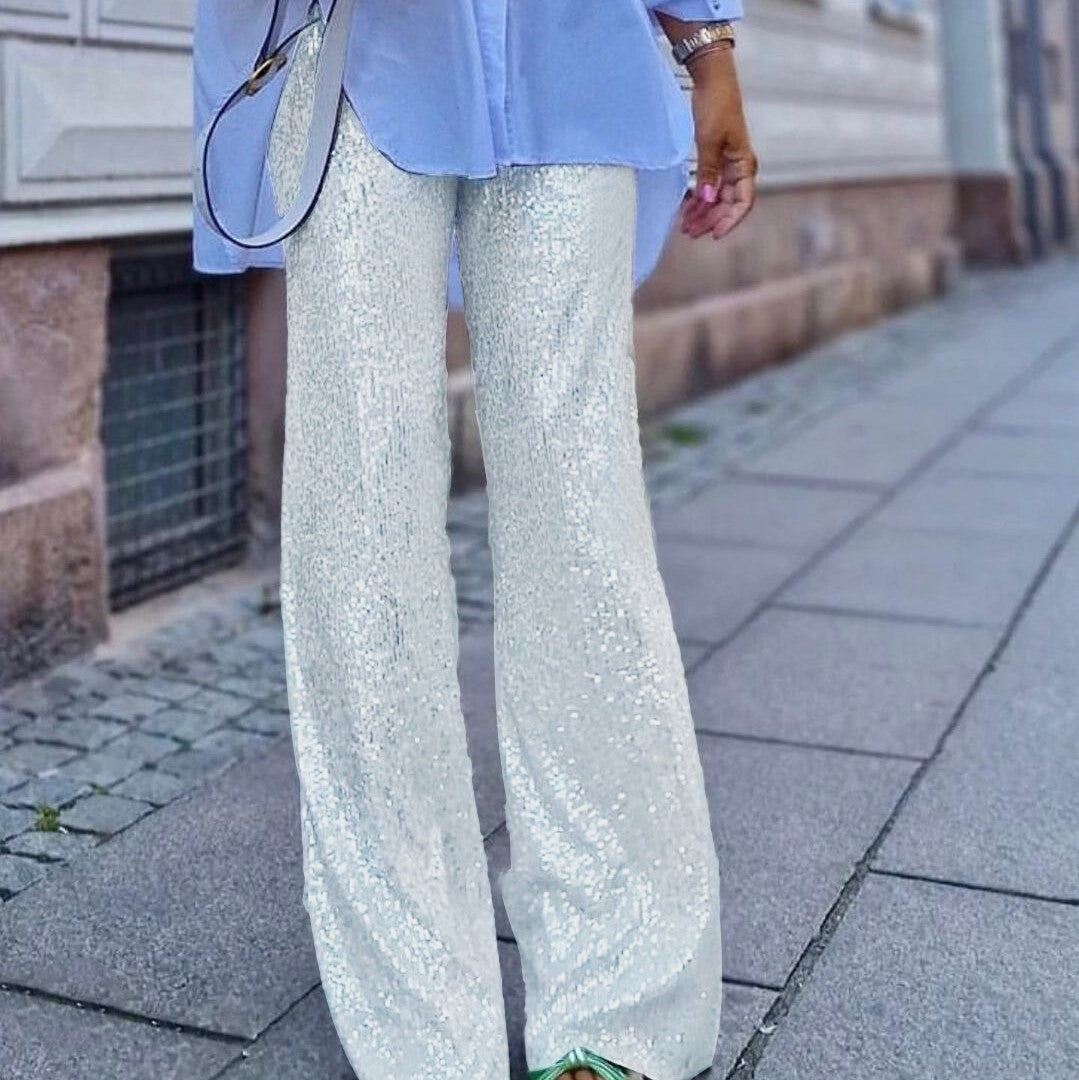 Damen Glitzernde Palazzo-Hose mit weitem Bein R&B