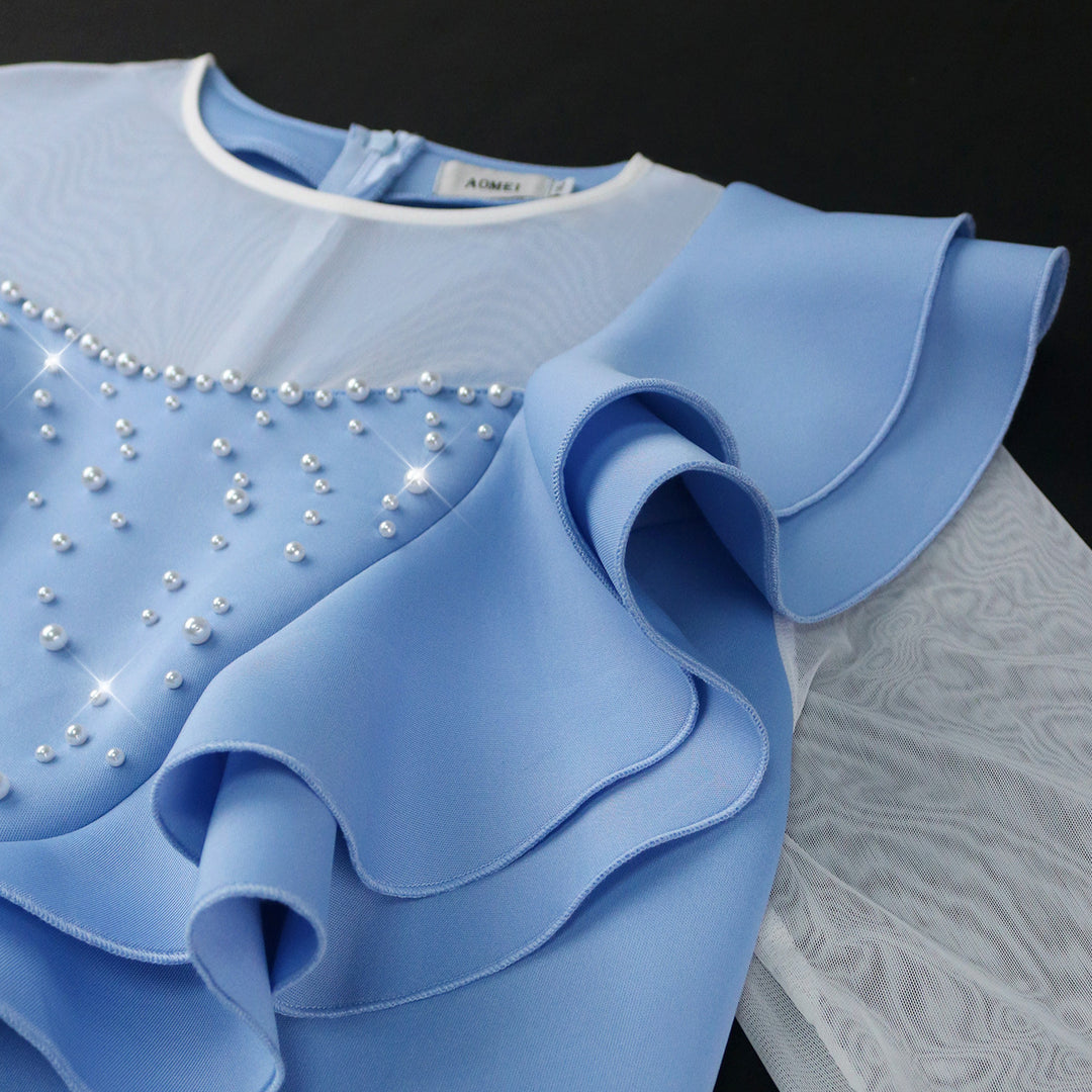Damen figurbetontes Kleid mit Rüschendetails und Perlenakzenten R&B