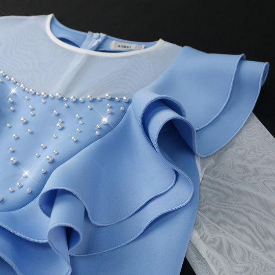 Damen figurbetontes Kleid mit Rüschendetails und Perlenakzenten R&B