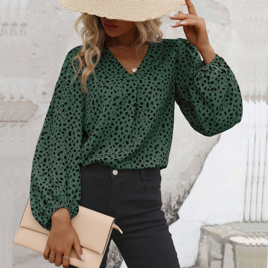 Damen blouse mit V-Ausschnitt und voluminösen Ärmeln R&B