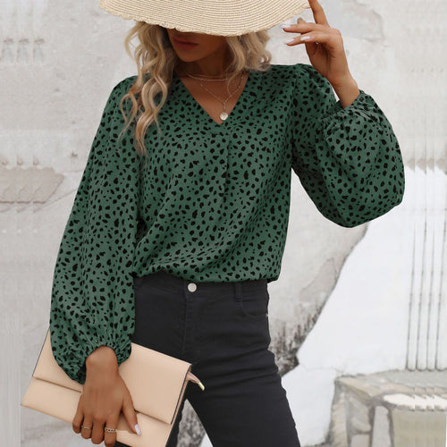 Damen blouse mit V-Ausschnitt und voluminösen Ärmeln R&B