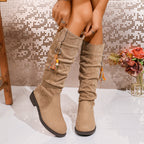 Damen Overknee-Stiefel aus weichem Wildleder mit modischem Rüschendesign R&B