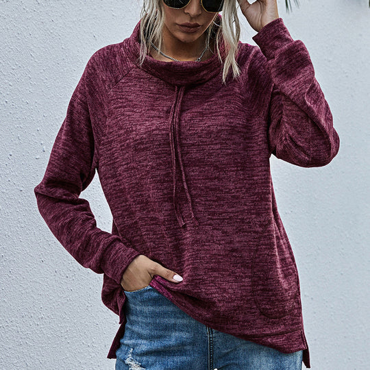 Damen lässiger Pullover mit hohem Kragen und praktischen Taschen R&B