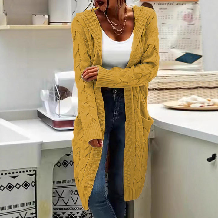 Damen Strickjacke im lässigen Langschnitt mit Zopfmuster und praktischen Taschen R&B