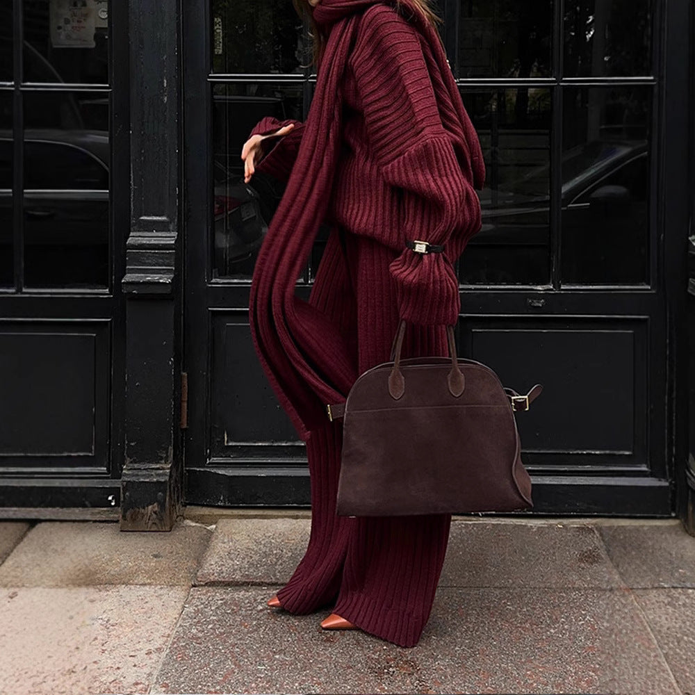 Damen Strickstoff Zweiteiler mit weitem Bein und oversized Oberteil R&B