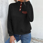 Damen Stehkragen Sweatshirt mit Knopfdetails und Brusttasche R&B
