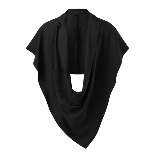 Damen nan Cape-Blazer mit Schalkragen offener Front aufgesetzter Tasche und spitz zulaufendem Zipfelsaum R&B
