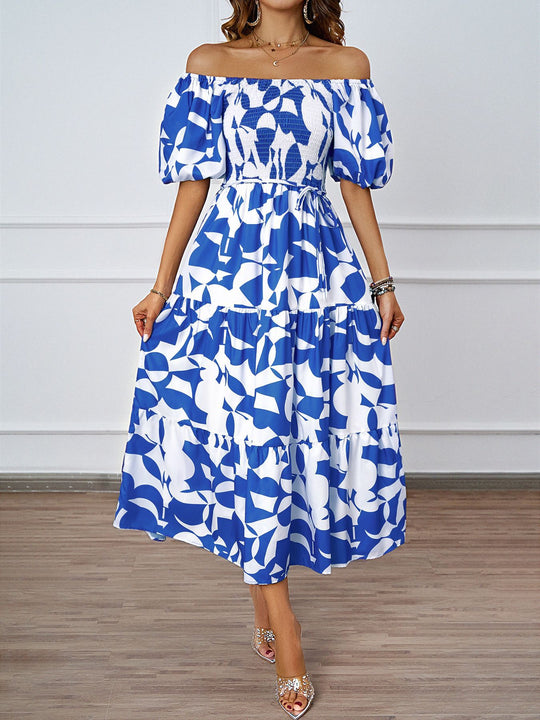 Damen Sommerkleid mit elegantem Puffärmel-Design und floralem Muster R&B