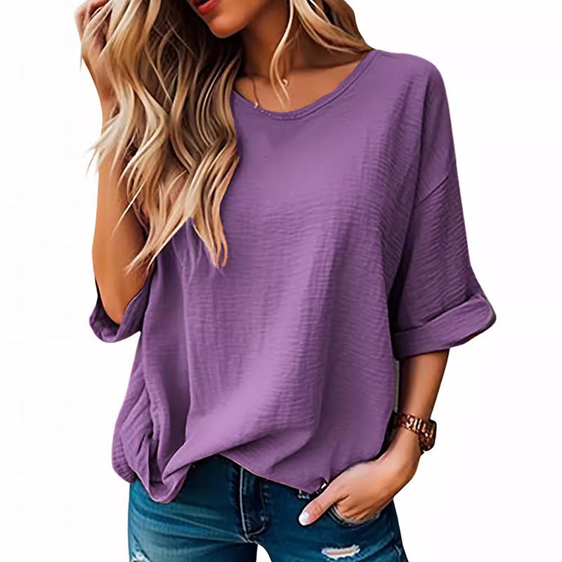 Damen Lässiges T-Shirt mit lockerer Passform und kurzem Arm R&B