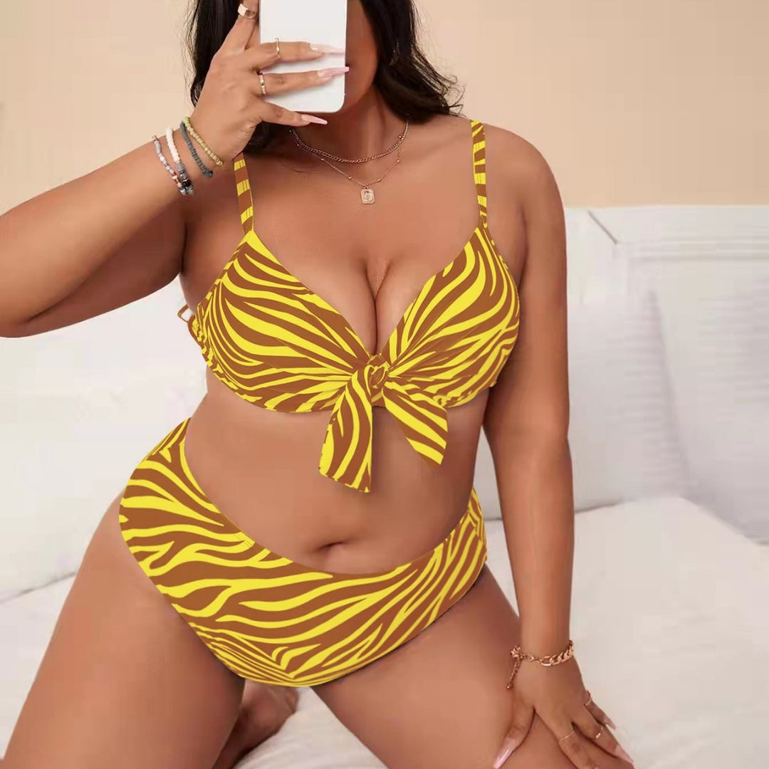 Damen Bikini-Set mit modischem Zebra-Muster und verstellbarem Knoten R&B