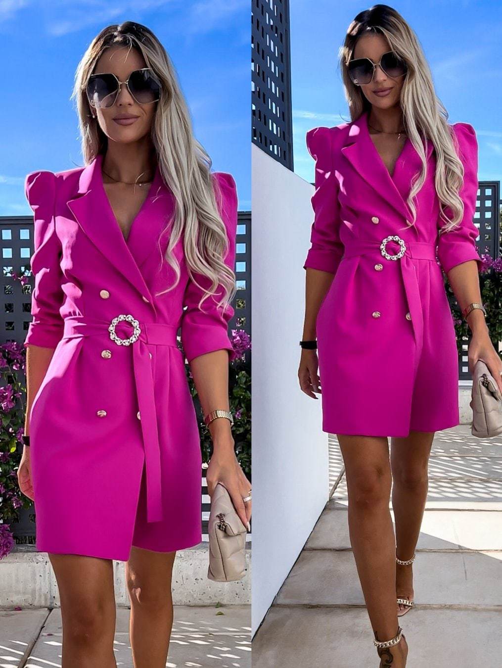 Damen Blazer Kleid mit tailliertem Schnitt und glamourösem Knopfdetail R&B